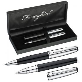 Σετ στυλό Ferraghini ball pen-rolleball pen μαύρο-ασημί