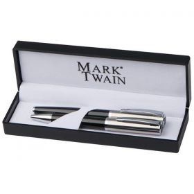 Σετ στυλό Mark Twain ball pen με κλιπ-rolleball pen ασημί-μαύρο