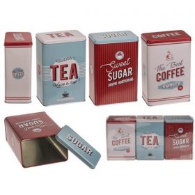 Μεταλλικά κουτιά ρετρό, Καφές, Τσάι - Ζάχαρη, σετ 3 τμχ, Υ19 x11 x7,5 εκ./κουτί