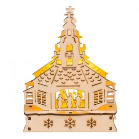 Ξύλινη Διακοσμητικό Χριστουγεννιάτικη Εκκλησία Φωτιζόμενη 11x15εκ.
