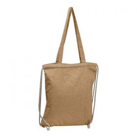 Τσάντα από Ανακυκλωμένο Βαμβάκι με Μακρύ Χερούλι και Ιμάντες Πλάτης Μπεζ Υ42x37,5x3εκ.