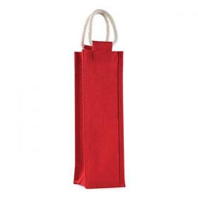 Τσάντα για Μπουκάλι από Φυσική Γιούτα σε Κόκκινο Χρώμα 11x10xY35εκ.