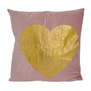Μαξιλάρι διακοσμητικό ροζ, με χρυσή καρδιά 45x45εκ.