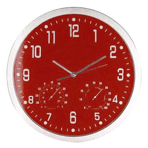 Ρολόι τοίχου θερμόμετρο-υγρόμετρο κόκκινο καντράν Ø35εκ.