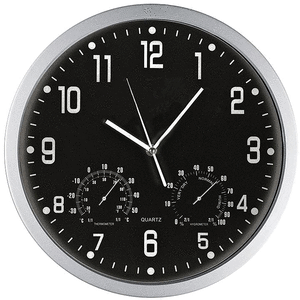 Ρολόι τοίχου θερμόμετρο-υγρόμετρο μαύρο καντράν Ø35εκ.
