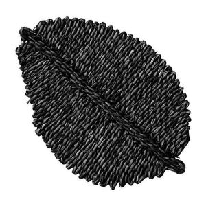 Σουπλά Βάση για Ζεστά Σκεύη Ψάθινο BOHO Μαύρο από Φυσικές Ίνες σε Σχήμα Φύλλου 55x35xΥ2εκ.